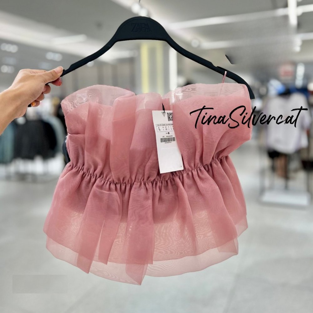BLOGGER'S FAVE! Zara Organza Strapless Top Pink Sz S NWT - Picture 1 of 11